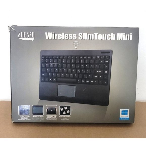 Adesso Black Wireless Slimtouch Mini Touchpad Keyboard WKB-4000UB - Picture 2 of 8